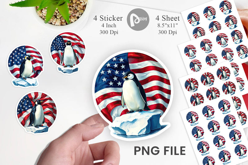 Penguin 4th of July Sticker Sublimation artnoy 
