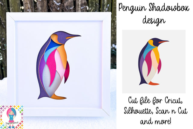 Penguin, Abstract SVG | 3D Shadowbox design. SVG Digital Gems 