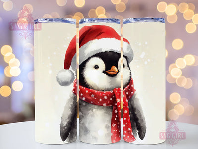 Penguin Christmas 20 oz Skinny Tumbler Sublimation Design, Christmas Penguin Straight Tumbler Wrap, Instant Digital Download PNG Sublimation SvggirlplusArt 