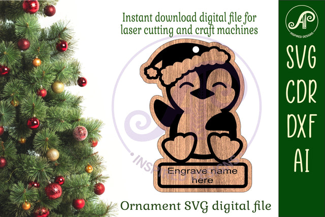 Penguin Christmas Ornament SVG laser cut SVG APInspireddesigns 