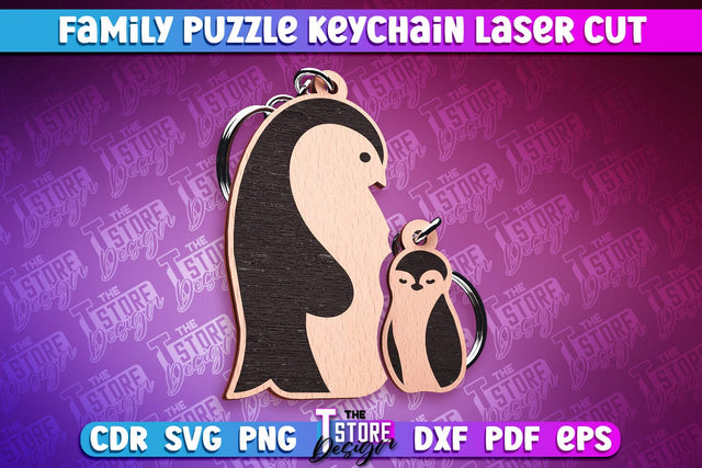 Penguin Family Puzzle Keychain | Laser Cut Design | CNC File SVG The T Store Design 