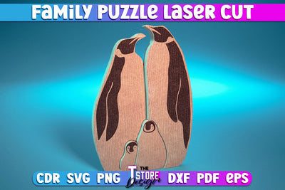 Penguin Family Puzzle Laser Cut | Puzzle Design | CNC File SVG The T Store Design 
