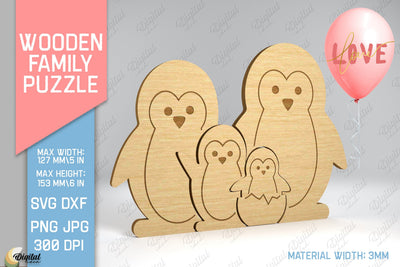 Penguin Figurines SVG. Wooden Family Puzzle Laser Cut SVG Evgenyia Guschina 