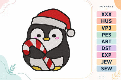 Penguin Holding Candy Cane Christmas Embroidery Design Embroidery/Applique DESIGNS sg embroidery 