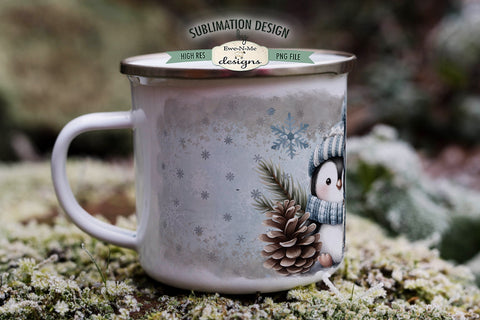 Penguin In Blue 11 & 15 oz Christmas Mug Sublimation Design Sublimation Ewe-N-Me Designs 