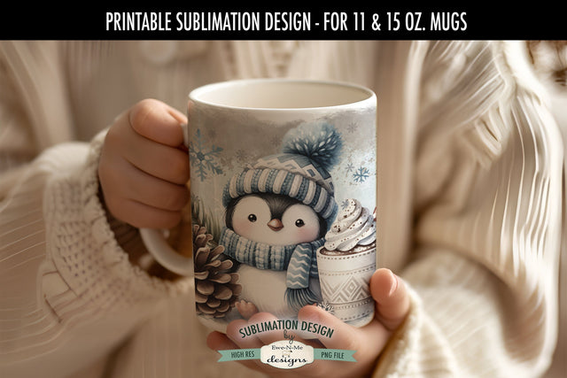 Penguin In Blue 11 & 15 oz Christmas Mug Sublimation Design Sublimation Ewe-N-Me Designs 