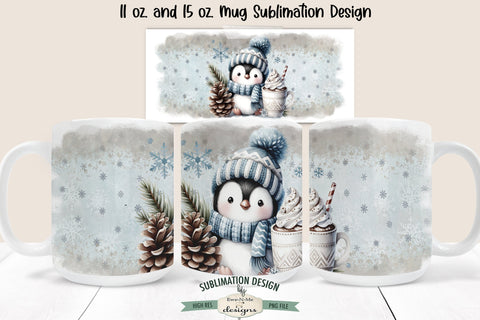 Penguin In Blue 11 & 15 oz Christmas Mug Sublimation Design Sublimation Ewe-N-Me Designs 