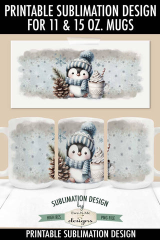 Penguin In Blue 11 & 15 oz Christmas Mug Sublimation Design Sublimation Ewe-N-Me Designs 
