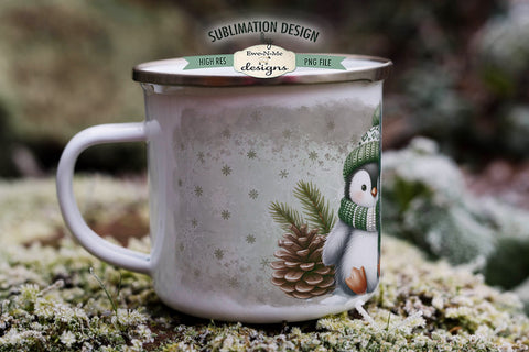 Penguin In Green 11 & 15 oz Christmas Mug Sublimation Design Sublimation Ewe-N-Me Designs 