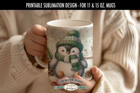 Penguin In Green 11 & 15 oz Christmas Mug Sublimation Design Sublimation Ewe-N-Me Designs 