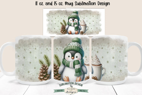 Penguin In Green 11 & 15 oz Christmas Mug Sublimation Design Sublimation Ewe-N-Me Designs 