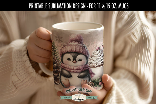 Penguin In Pink 11 & 15 oz Christmas Mug Sublimation Design Sublimation Ewe-N-Me Designs 