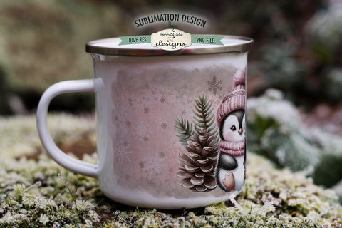 Penguin In Pink 11 & 15 oz Christmas Mug Sublimation Design Sublimation Ewe-N-Me Designs 