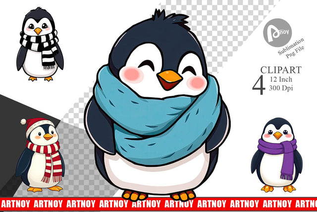 Penguin in Scarf Clipart Sublimation artnoy 