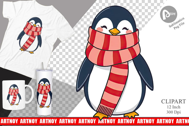 Penguin in Scarf Clipart Sublimation artnoy 
