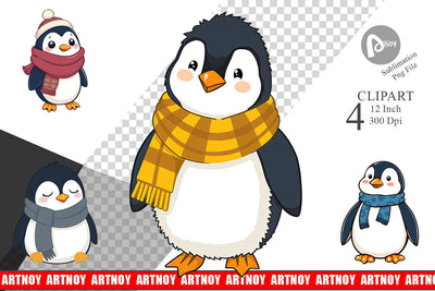 Penguin in Scarf Clipart Sublimation artnoy 