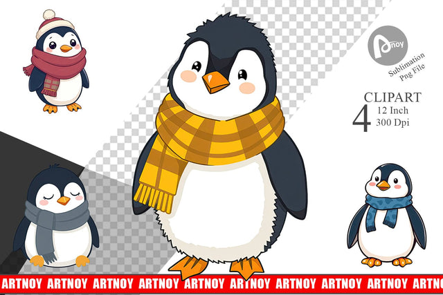 Penguin in Scarf Clipart Sublimation artnoy 