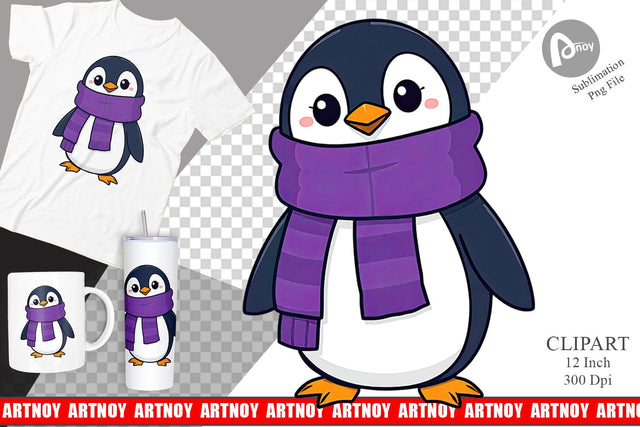 Penguin in Scarf Clipart Sublimation artnoy 