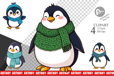 Penguin in Scarf Clipart Sublimation artnoy 