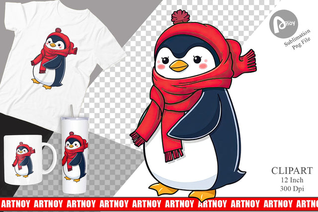 Penguin in Scarf Clipart Sublimation artnoy 