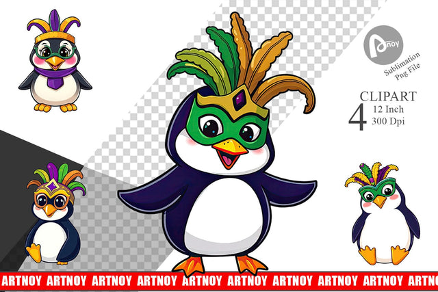 Penguin Mardi Gras Clipart Sublimation artnoy 