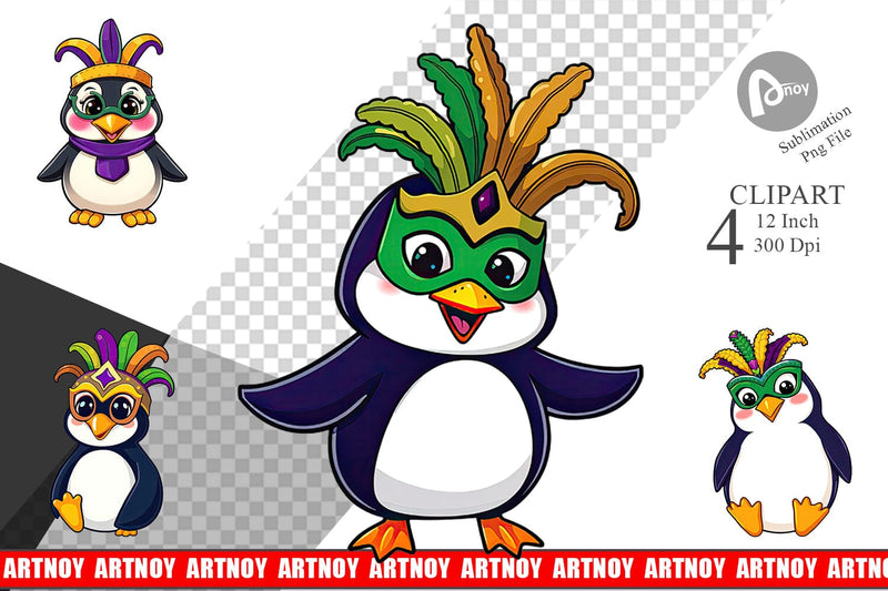 Penguin Mardi Gras Clipart Sublimation artnoy 