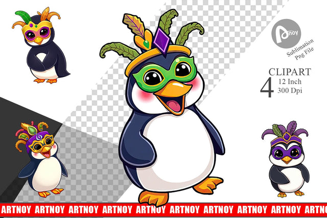 Penguin Mardi Gras Clipart Sublimation artnoy 