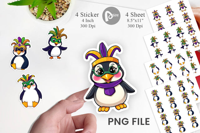 Penguin Mardi Gras Sticker Sublimation artnoy 