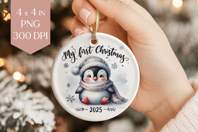 Penguin My First Christmas 2025 Ornament PNG Sublimation BijouBay 