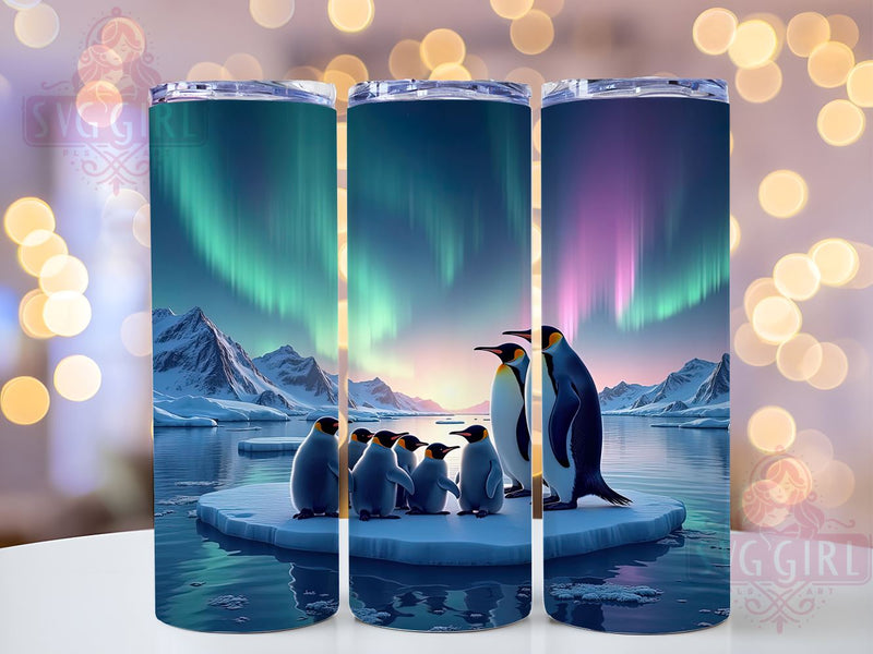 Penguin Northern Lights 20oz Tumbler Wrap, Northern Lights, Aurora Borealis, 20oz Tumbler, Winter Tumbler, Animal Tumbler, Nature Tumbler Sublimation SvggirlplusArt 