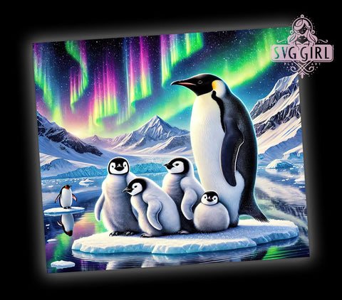 Penguin Northern Lights 20oz Tumbler Wrap, Northern Lights, Aurora Borealis, 20oz Tumbler, Winter Tumbler, Animal Tumbler, Nature Tumbler Sublimation SvggirlplusArt 