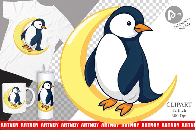 Penguin on Moon Clipart Sublimation artnoy 