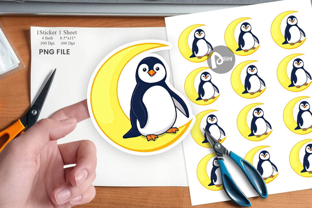 Penguin on Moon Sticker Sublimation artnoy 