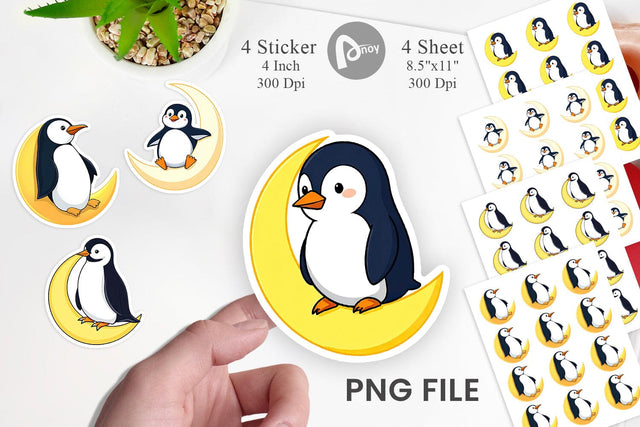 Penguin on Moon Sticker Sublimation artnoy 