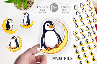 Penguin on Moon Sticker Sublimation artnoy 