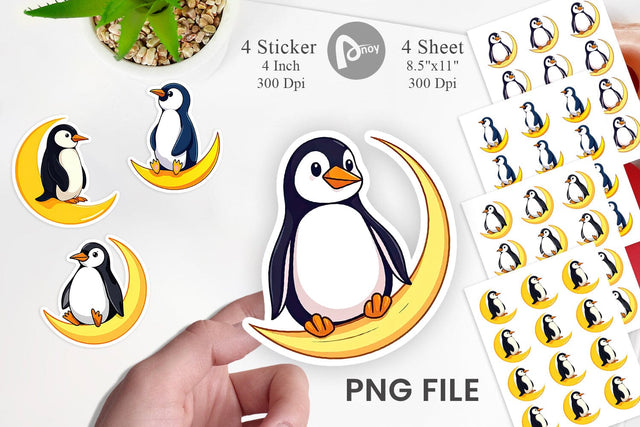 Penguin on Moon Sticker Sublimation artnoy 
