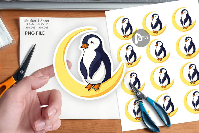 Penguin on Moon Sticker Sublimation artnoy 