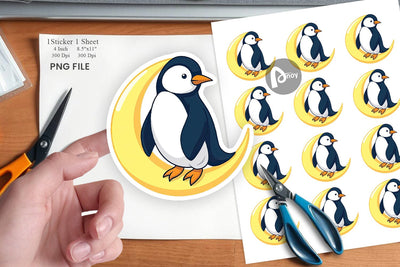 Penguin on Moon Sticker Sublimation artnoy 