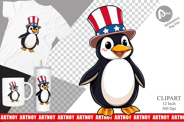 Penguin Patriotic Clipart Sublimation artnoy 