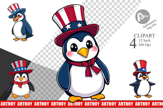 Penguin Patriotic Clipart Sublimation artnoy 