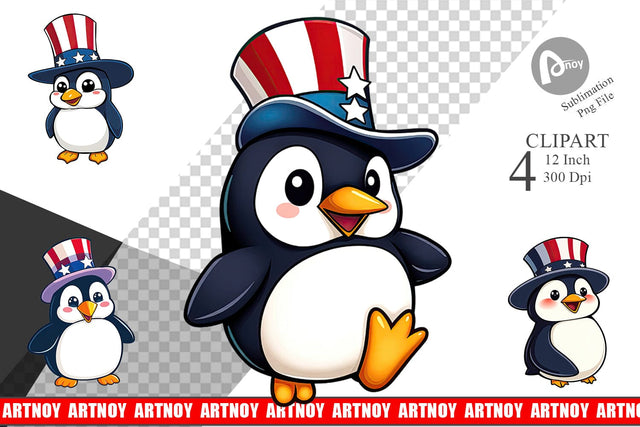 Penguin Patriotic Clipart Sublimation artnoy 