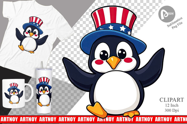 Penguin Patriotic Clipart Sublimation artnoy 