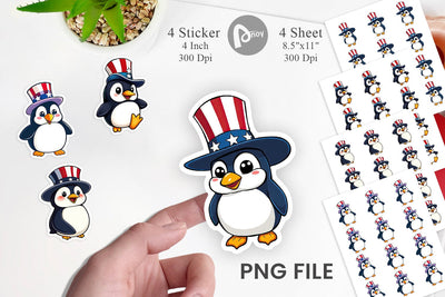 Penguin Patriotic Sticker Sublimation artnoy 
