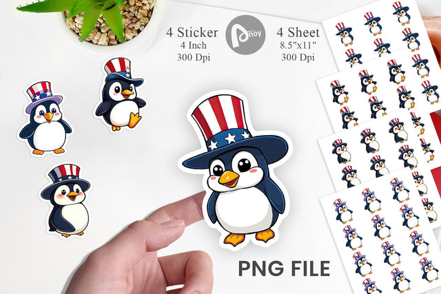 Penguin Patriotic Sticker Sublimation artnoy 