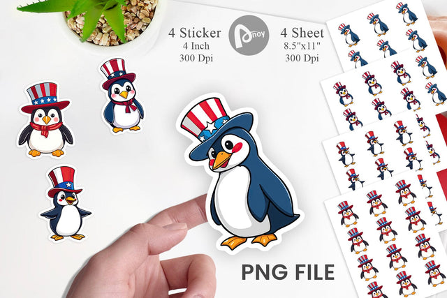 Penguin Patriotic Sticker Sublimation artnoy 