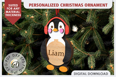 Penguin Personalized Christmas Ornament Laser Cut. Xmas SVG SVG Evgenyia Guschina 