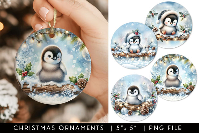 Penguin Round Christmas Ornament Sublimation Designs Sublimation BijouBay 
