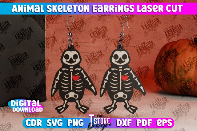 Penguin Skeleton Earrings | Halloween Earrings | Jewelry Design | Bijoux Design | CNC Files SVG The T Store Design 