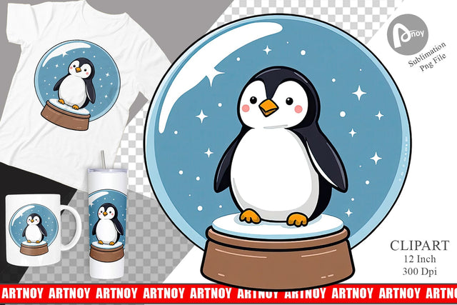 Penguin Snow Globe Clipart Sublimation artnoy 