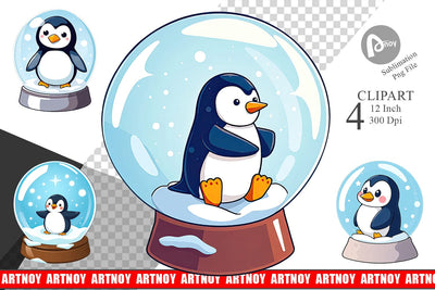 Penguin Snow Globe Clipart Sublimation artnoy 